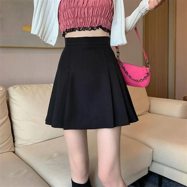

plus Size A-Line Pleated Skirt Women's Summer Short Face Versatile Waist Half Body Skirt Slimming Leggings Black Short ...