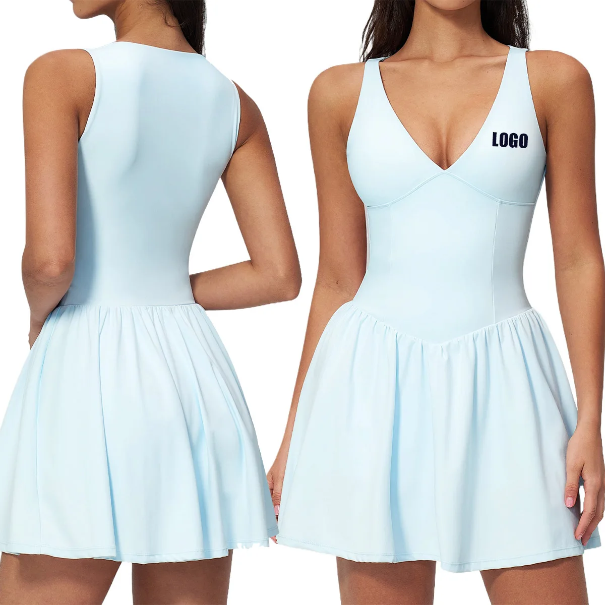 Custom LOGO Women's Fitness Yoga Outdoor Running Sports Skinny V-Neck Suspender Pocket Dress