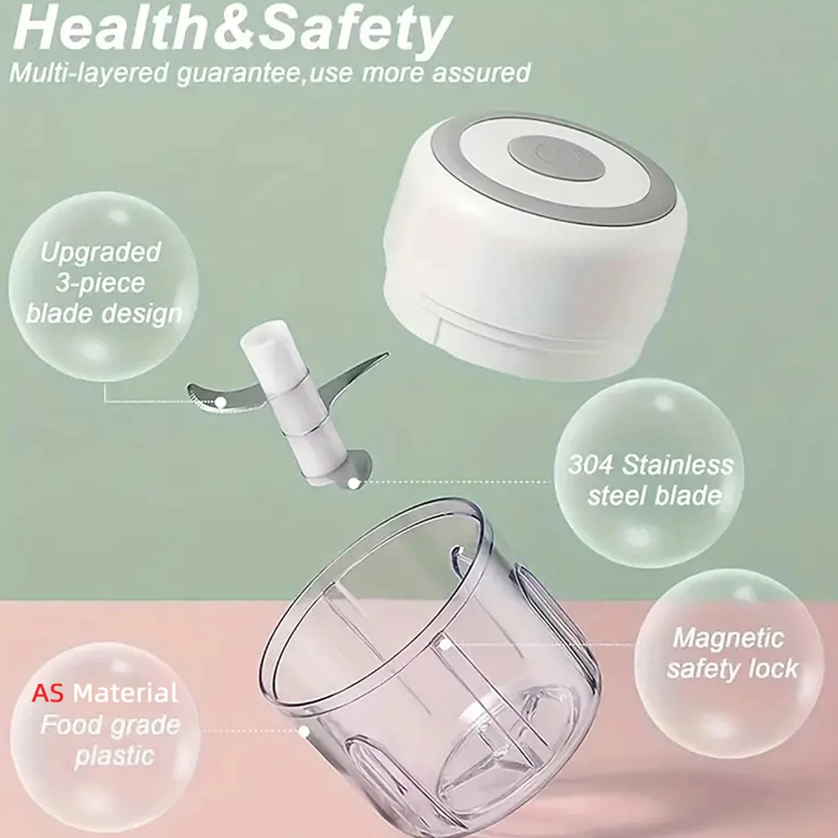 مفرمة طعام كهربائية (250 مل)، 3 شفرات للتقطيع والطحن والتقطيع والخفق 30 وات