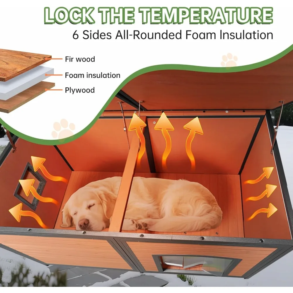 extra groot hondenhuis buiten weerbestendig hondenschuilplaats grote houten geïsoleerde huizen met upgrade anti-kauwijzeren frame
