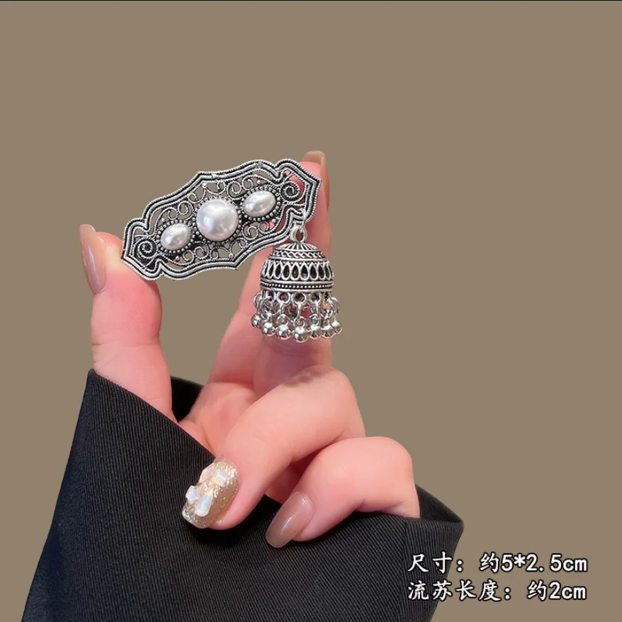 Ethnische Haarspangen im Glockenstil für Frauen, elegante Vintage-Haarspangen mit Metallquasten, trendige türkisfarbene Haaraccessoires für Mädchen – Detail 10