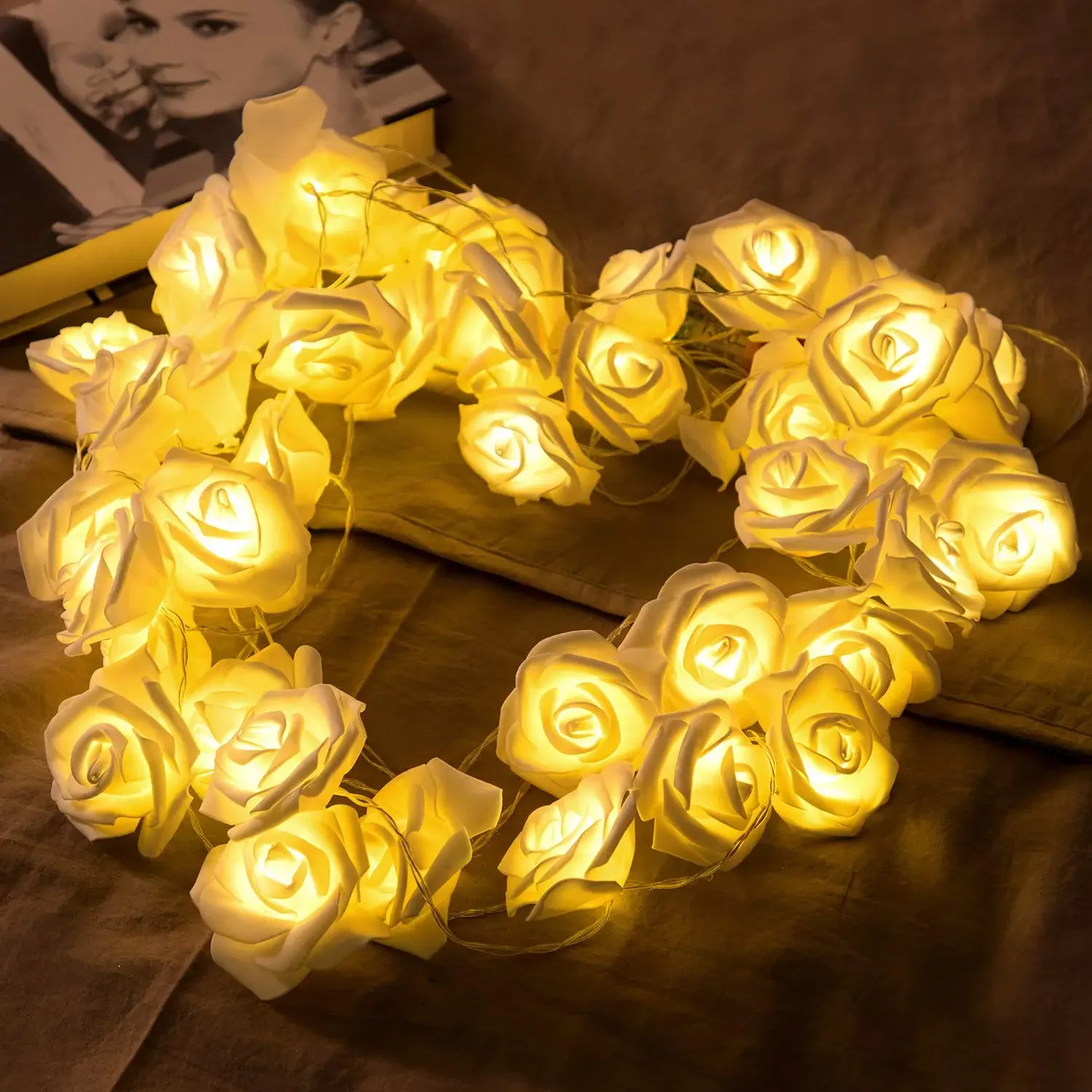 Battery Operated Rose Flower String Lights - Perfect for Valentine's Day Wedding Party