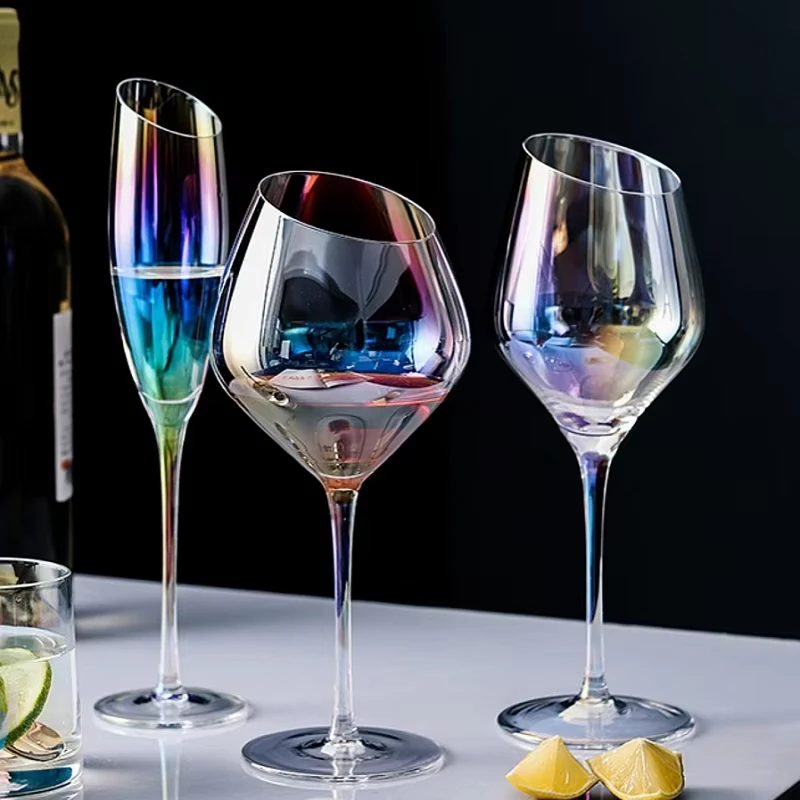 

Creative Bevel Champagne Wine Glass Cups Crystal Transparent Goblet Colored Glasses Nordic Ins Style Color Changing Wine Cup