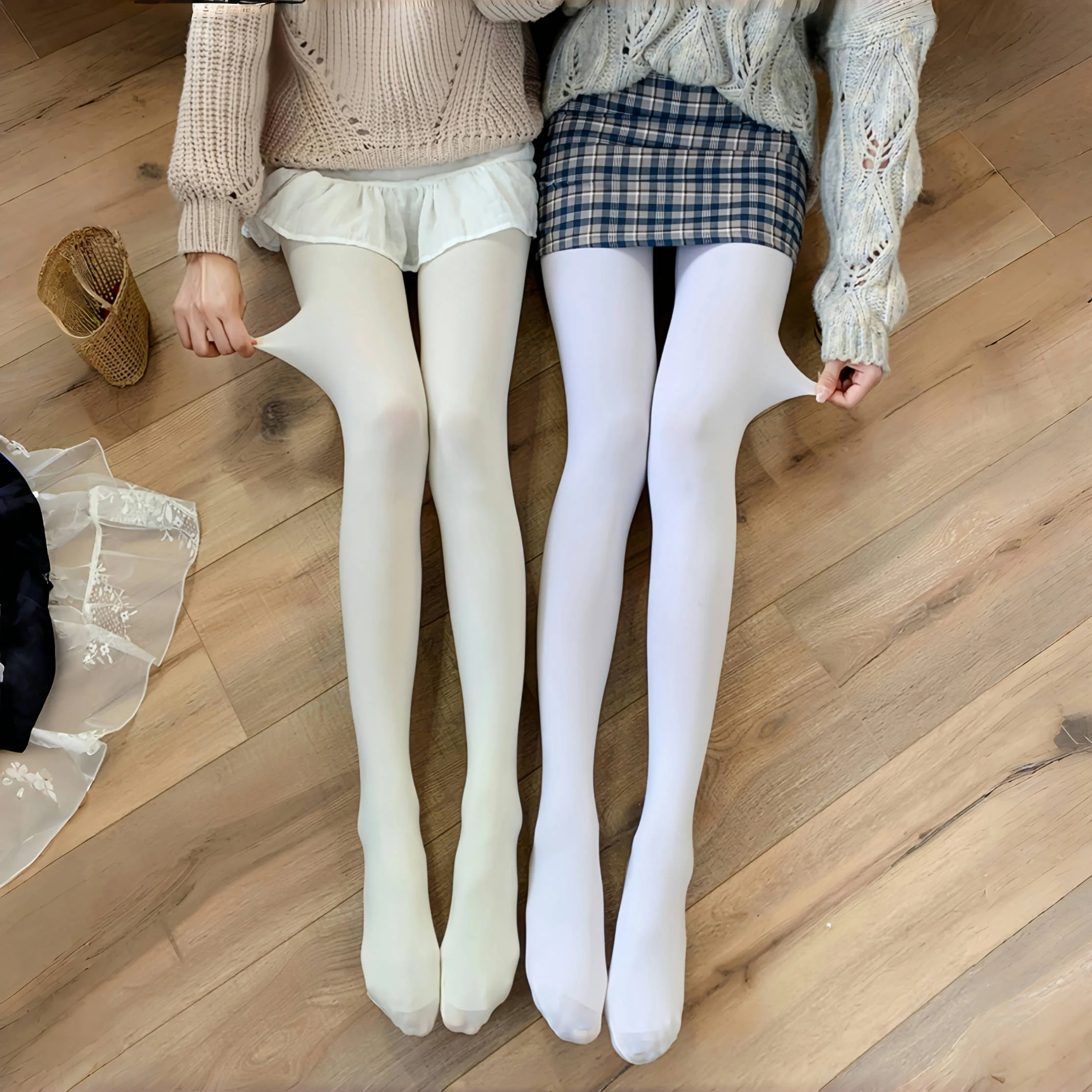 2 Pieces Women Solid Elasticity Ivory Pantyhose Casual Everything Ballet Tight