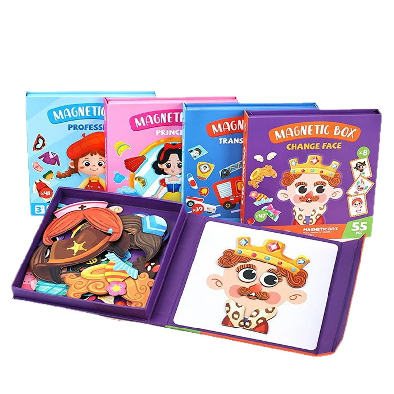 Montessori Magnetic Puzzle Toys 3D Face Clothing Change Game Educational Early Learning Brain Development for Kids Gift