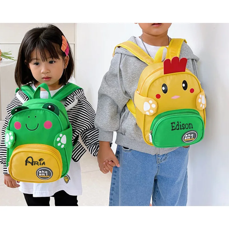 Mochila personalizada do jardim de infância dos desenhos animados, mochila leve para meninos e meninas, dinossauro animal bonito, urso de pelúcia