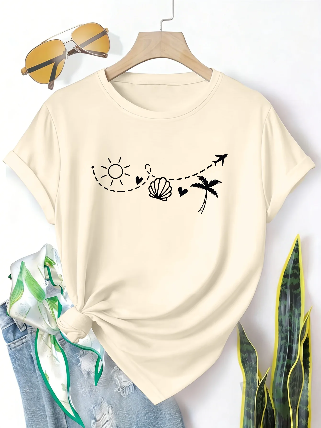 

Plus Size Women's Short Sleeve T-Shirt Sun Shell Palm Heart Arrow Everyday comfortable and versatile style summer outfits