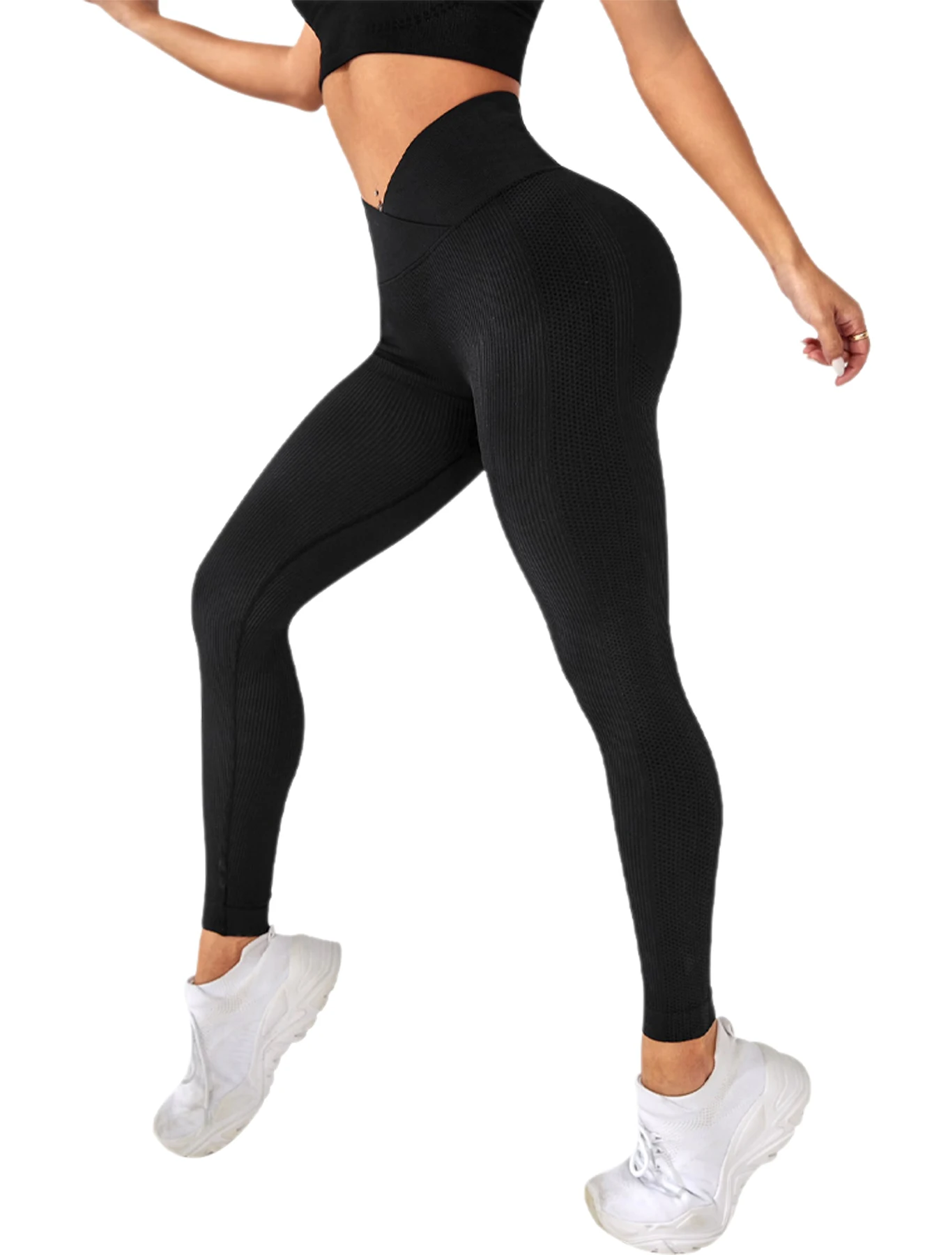 Women\'s Leggings Workout Cross Waist Elastic Bubble Butt Fitness Seamless Yoga Sports Tight Pants