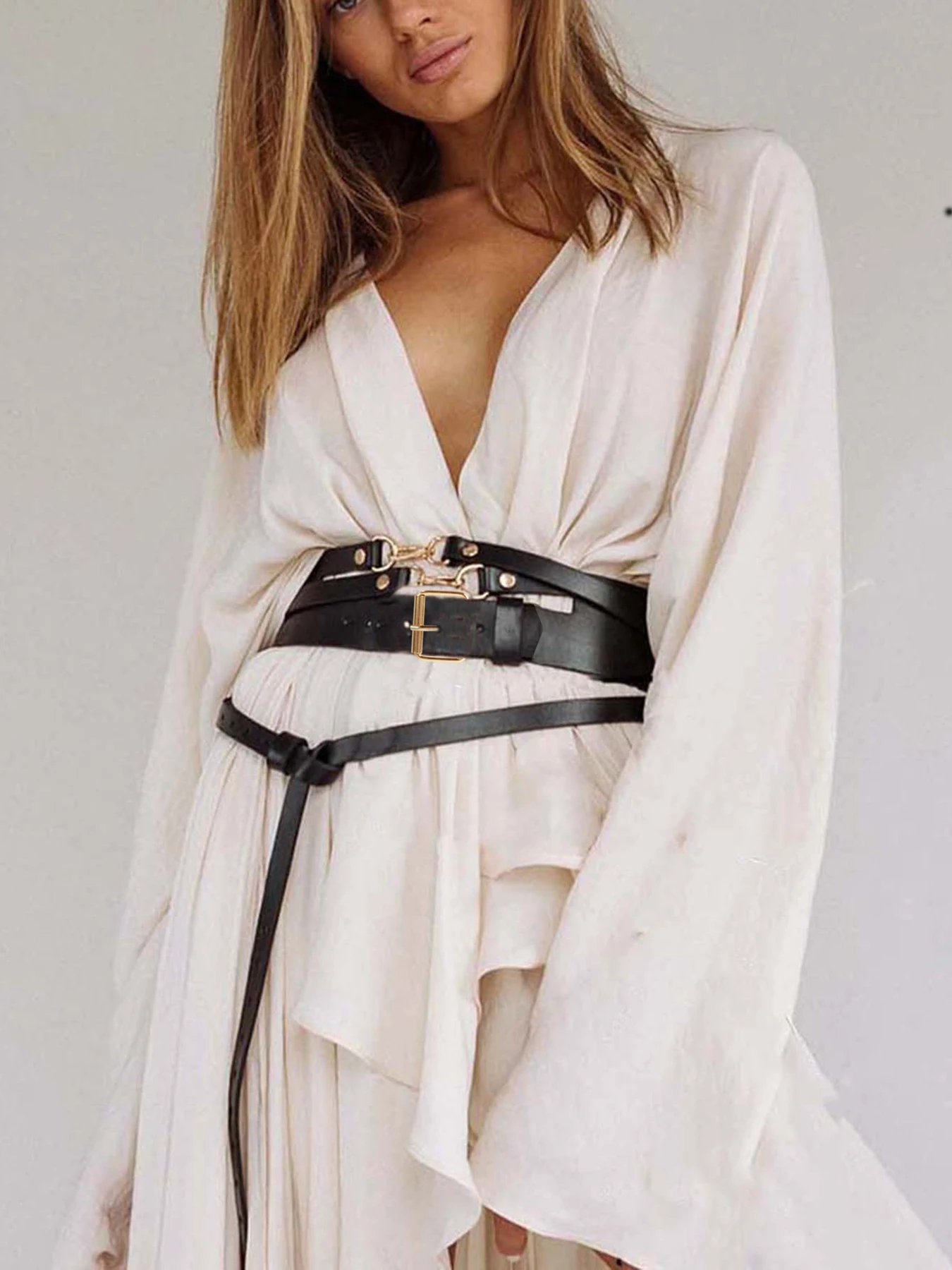 

Широкий пояс для женщин - корсет из искусственной кожи с застежкой на пряжку - универсальный модный аксессуар для платьев, рубашек и туник