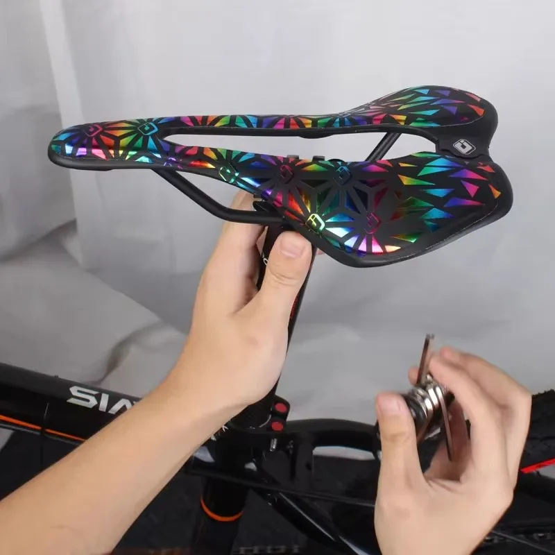 ODI Ultralight Road Bike Saddle PU Leather Hollow Prostatic MTB Bike Seat Cover Reflective Colorful Bicycle Saddle Cushion