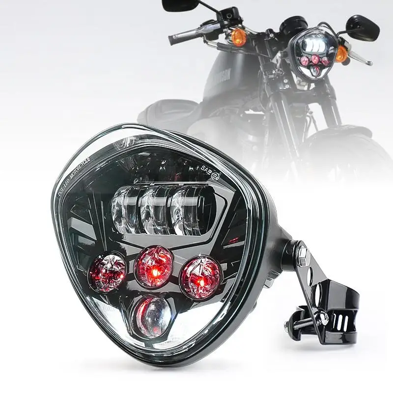 OVOVS Faro LED da 7 Pollici per Moto con Fascio Alto/Basso, Luce Diurna Bianca e Rossa, con Staffa Universale per Harley Honda Yamaha Kawasaki Suzuki