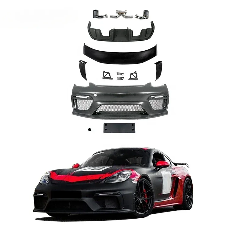 

PP Material Bodykit For Prosche 718 Upgrade to GT4 Model Body Kit With Front Bumper Rear Diffuser Exhaust Rear Spoiler Spliter