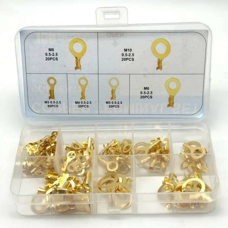 150PCS Round Terminal Block DJ431 O-type Lugs Terminals Cold-Pressed Connector Copper Tab Wiring Nose Combination Set New