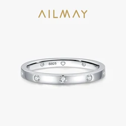 Ailmay Real 925 Sterling Silver Simple Zirconia Geometric Design Stackable Finger Ring For Women Anniversary Fine Jewelry Gift