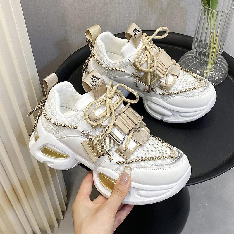 2023 New Women Platform Sneakers Spring Breathable Mesh Chunky Casual Dad Shoes Women\'s Sports Vulcanized Shoes Female Sneakers