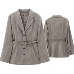 Maxducti minimalista raccogliere vita Casual giacca moda elegante colore grigio monopetto blazer donna top