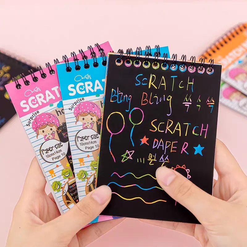 Kids Doodle Rainbow Scratch Paper, Color Scratch Notebook, Mini Portable Scratch Drawing Book for Kindergarten & Primary School,