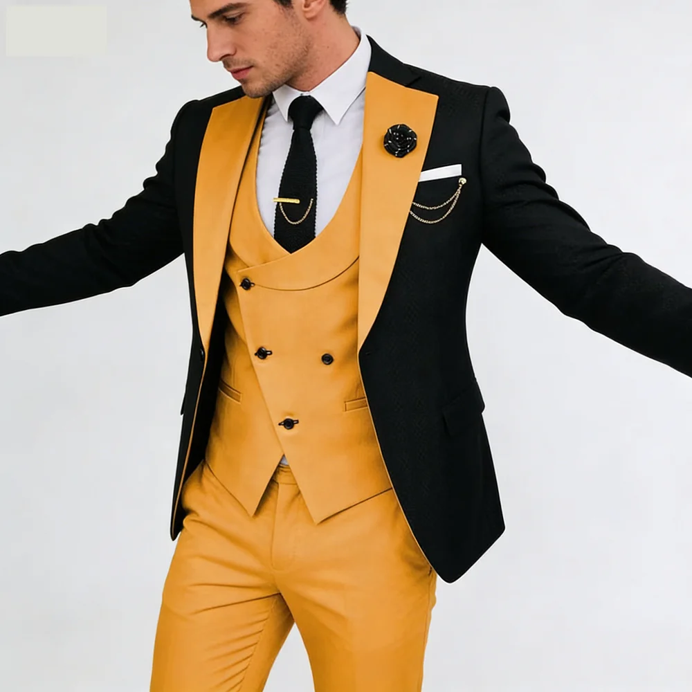 

3 Pieces Slim Fit Men's Tuxedo Suits Formal Business Groom Costume for Wedding Party Prom - Jacket Pant Vest Set