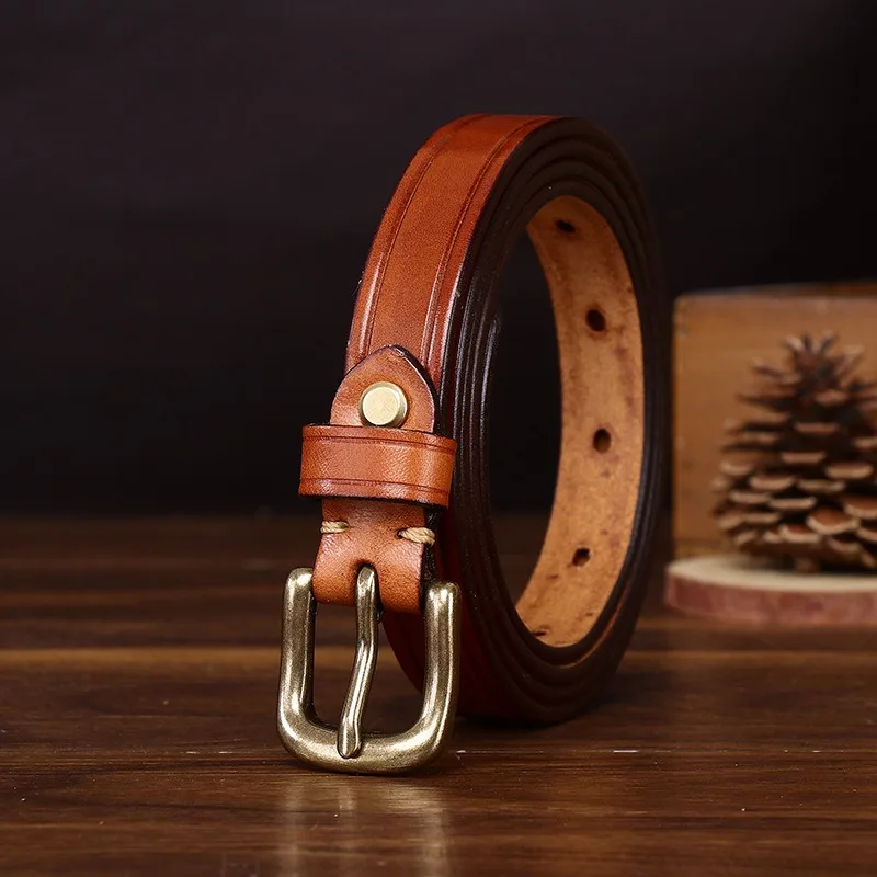 18-センチメートル女性ベルト銅ピンバックル厚い本物の牛革本革ベルト女性のウエストバンドジーンズ用薄型レディースベルト
