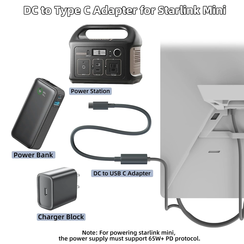 Para Starlink Mini USB C a DC adaptador Cable de alimentación 65W PD línea de conversión Plug and Play para Starlink Mini Accesorios