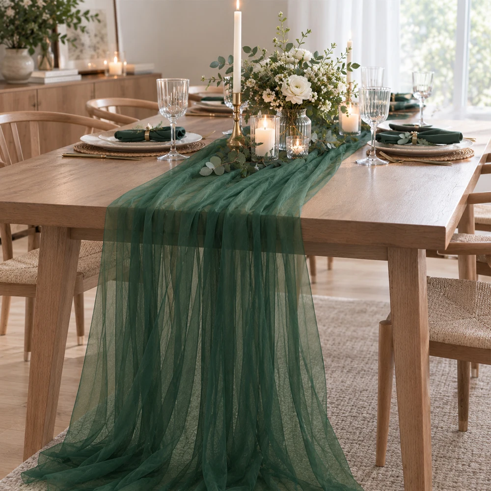 1Pc Flowy Tulle Table Runner, Sheer Gauze, for Christmas Table & Wedding Arch Decor