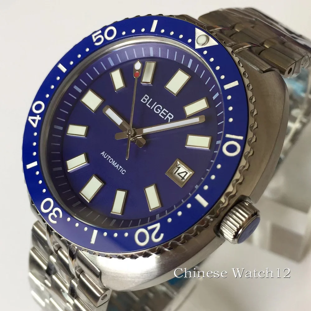 

BLIGER New 43MM Japan NH35A Movement Automatic Men's Watch Luminous Blue Dial Jubilee Steel Band Round Water Resistant