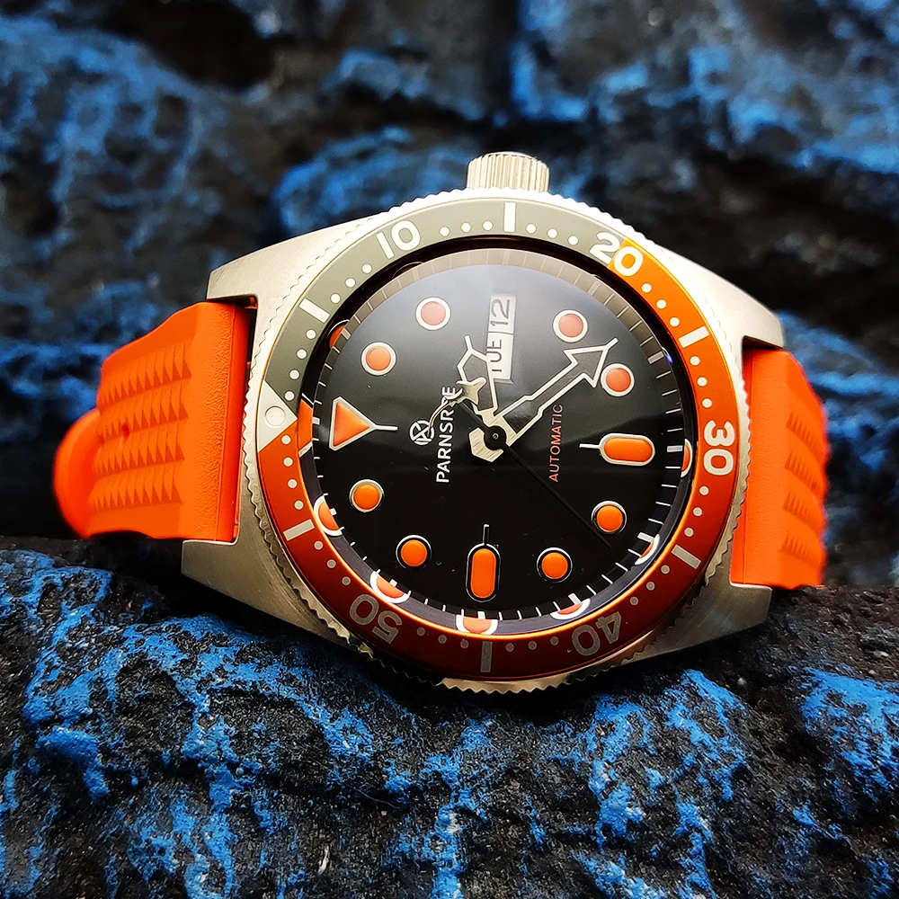 Parnsrpe - Luxury 38mm Men's Watch NH35A AR Film Sapphire Crystal Aseptic Dial Orange Diving Watch