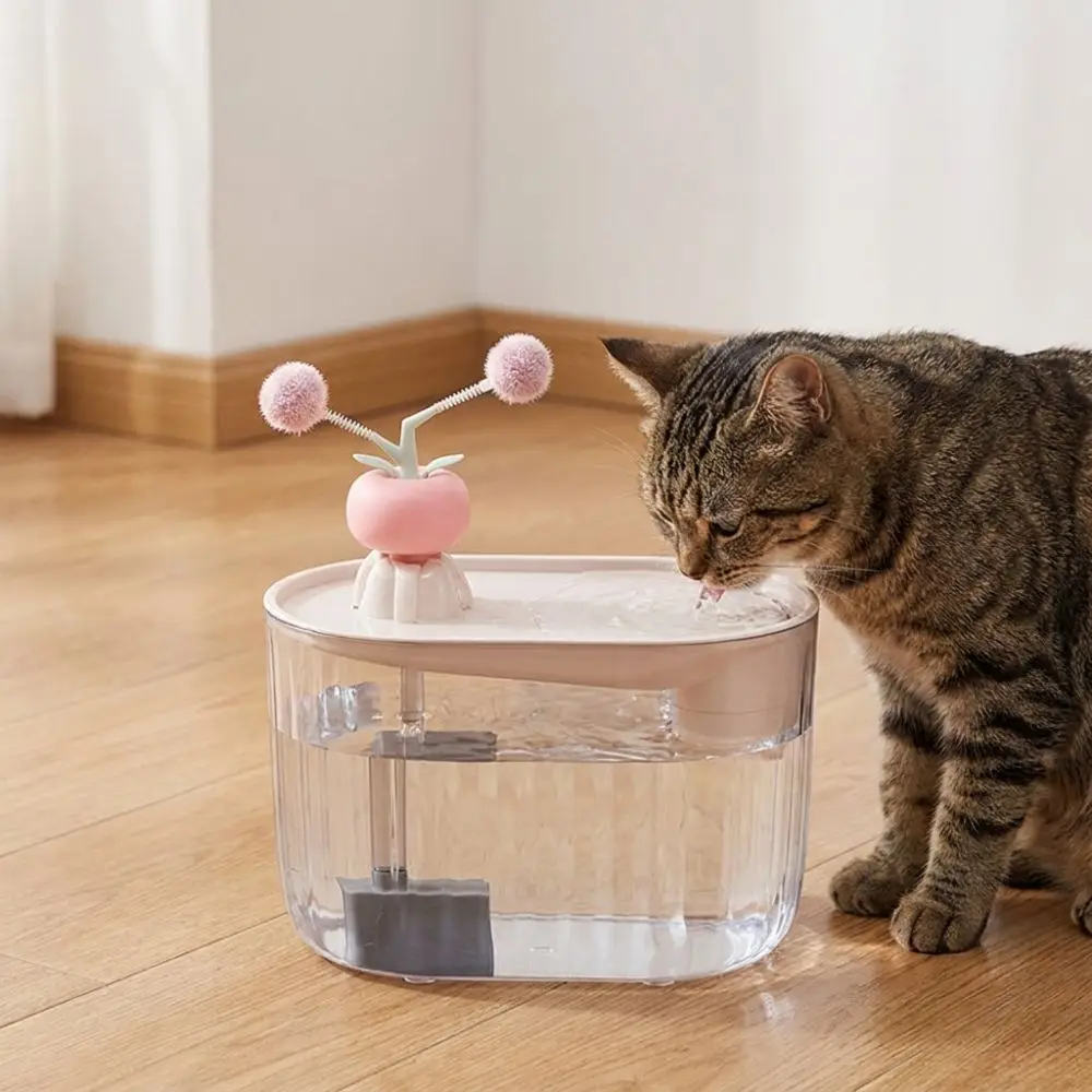 USB Powered Electric Cat Water Fountain Low-Noise Auto Recirculate Filtering Pet Water Dispenser with Cat Teaser Clear