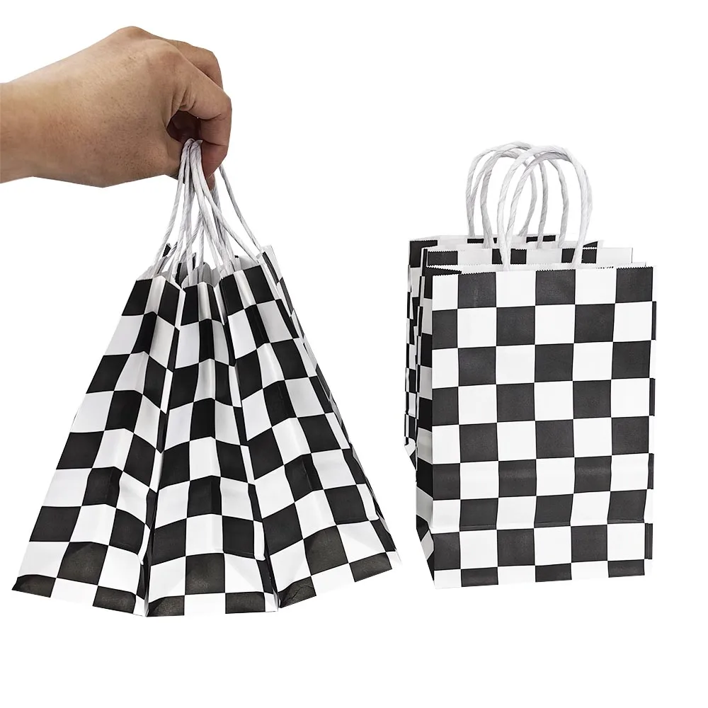 5/10/20/30/40/50pcs Black And White Checkered Portable Handheld Paper Bags Race Car Theme Party Supplies Decor Boys Favor Gifts