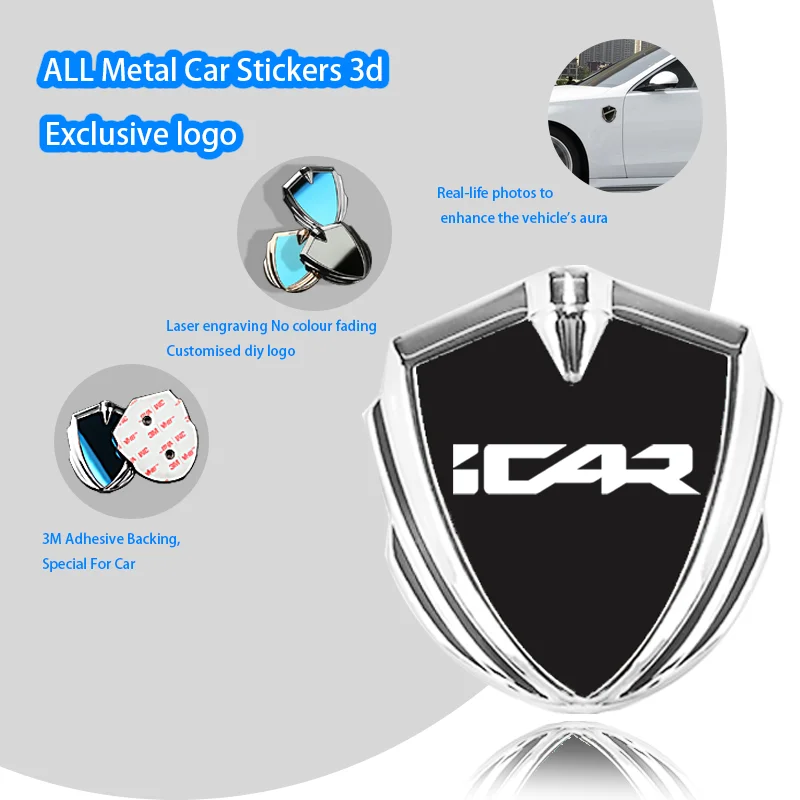 

For Chery iCAR 03 V23 03T ik122t Dog Parts Visor J6 Key case Accessories Car 3D Metal Shield Decorative Styling Sticker Emblem