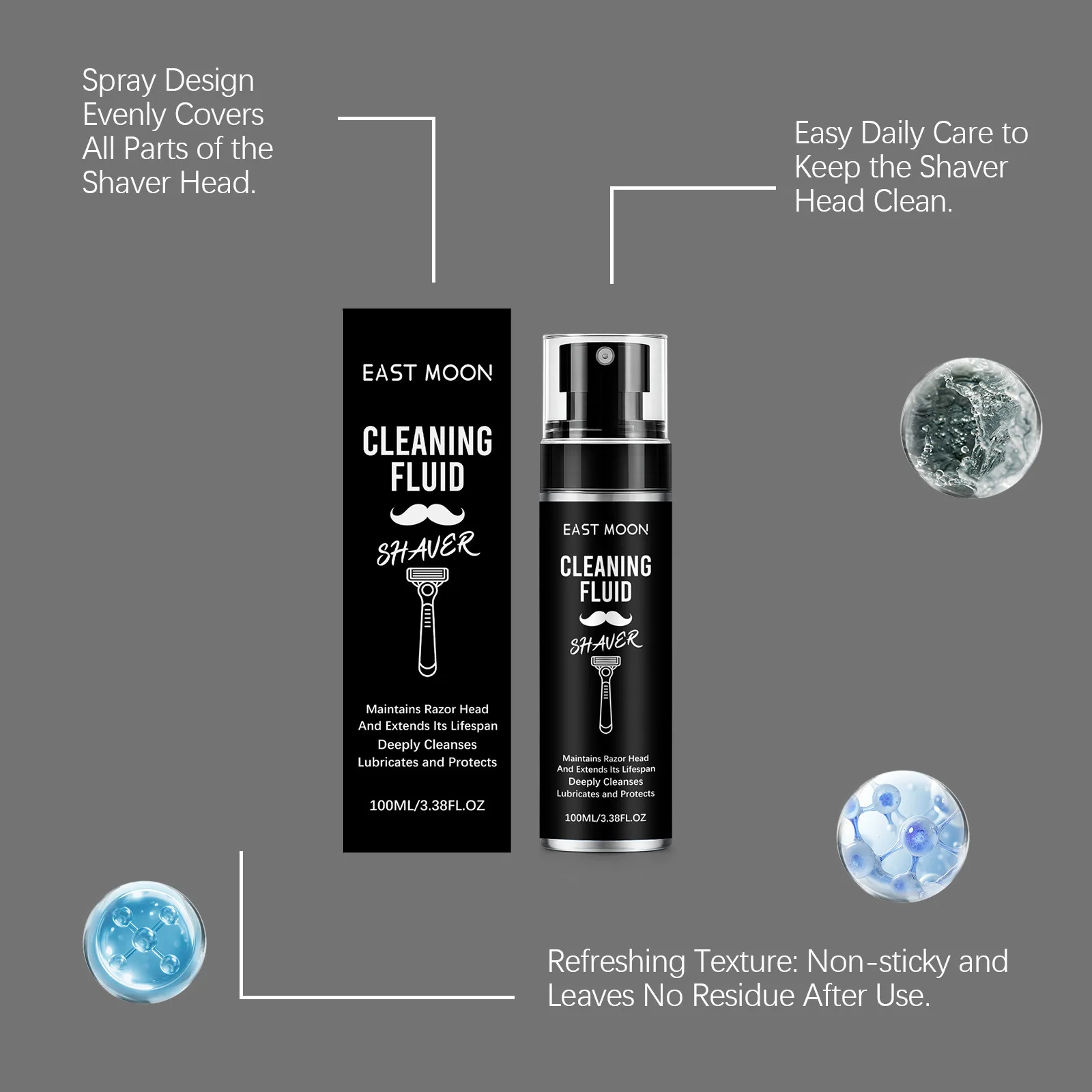 East Moon Shaver Renew Care Spray 100ml Deep Wash Dirt For Rotary Razor Hair Clipper Noise Reduction Lubricating Shaver Cleaners view 5