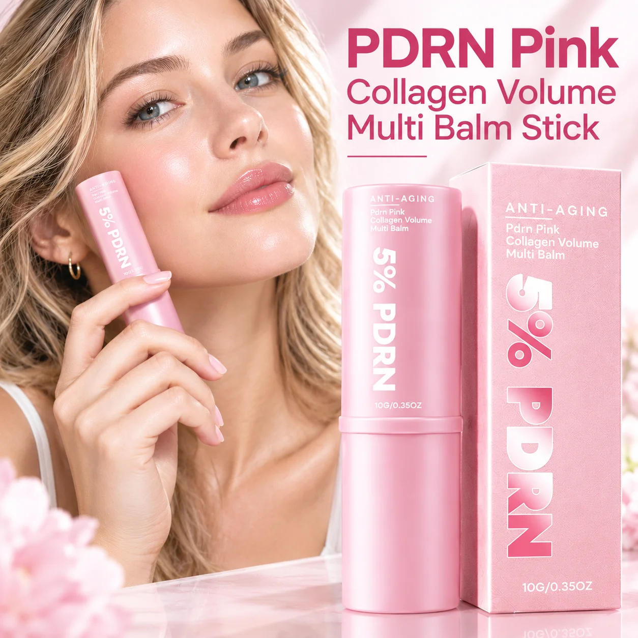 2026 New PDRN Pink Collagen Volume Multi Balm Stick For Under Eyes/Neck/Lip Fine Lines K-Beauty Hydrating Multi Balm Makeup Base