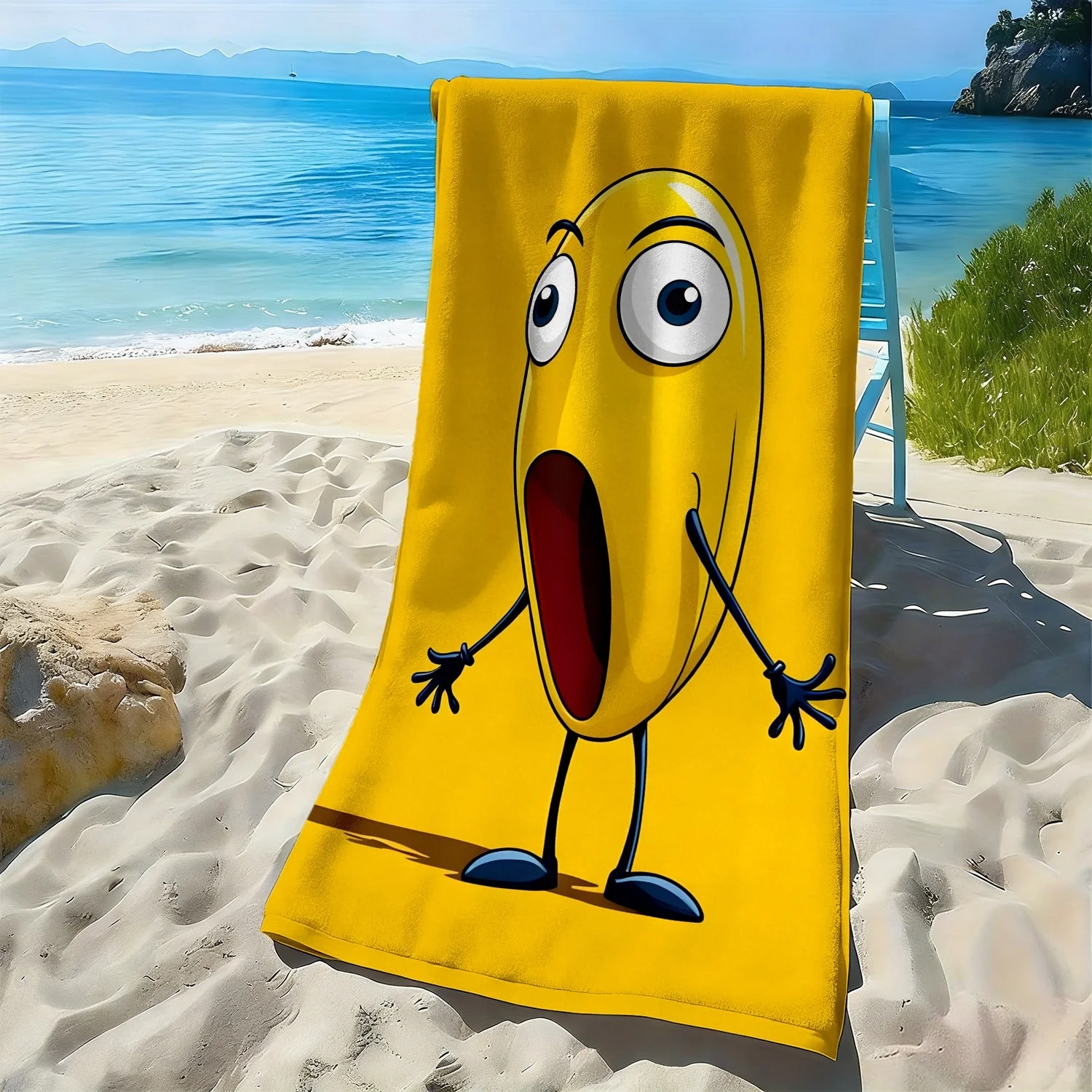 

Yellow cartoon character line pattern polyester microfiber beach towel is highly absorbent, suitable swimming and beach outings