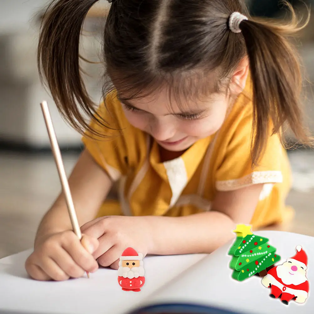 

60Pcs Christmas Eraser Set Santa Rubber Erasers Kids School Stationery Gift Cartoon Xmas Supplies Christmas Eraser