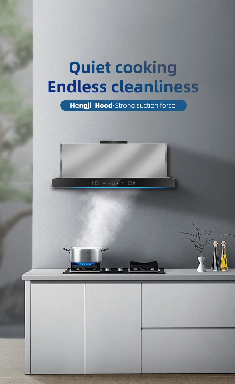 Modern design afzuigkap Modieuze roestvrijstalen afzuigkappen Elektrisch vermogen OEM Aanpasbaar logo Geventileerde hotelgebruikskast