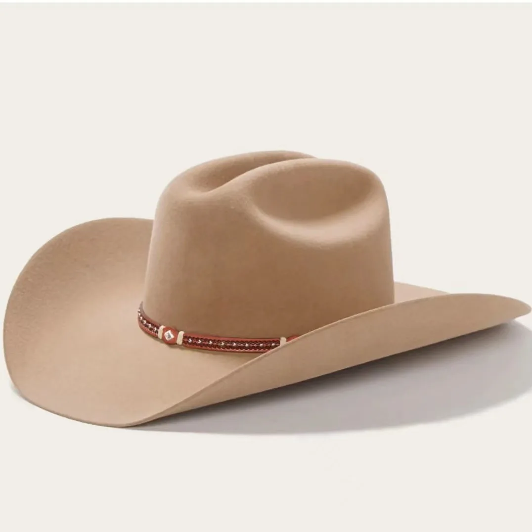 Cowboy Hat Fashionable Wool Cowboy Hat Solid Color Denim-Style Wool Felt Hat