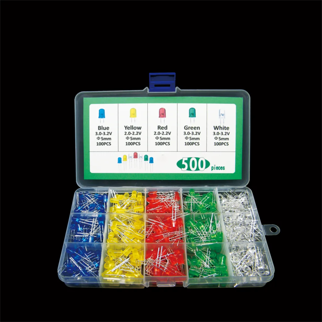 5 Colour X 100pcs=500Pcs LED Diode Kit 5MM F5 Mix Color 5 Value Yellow Blue White Red Green+ 1 BOX Assortment Set Pack