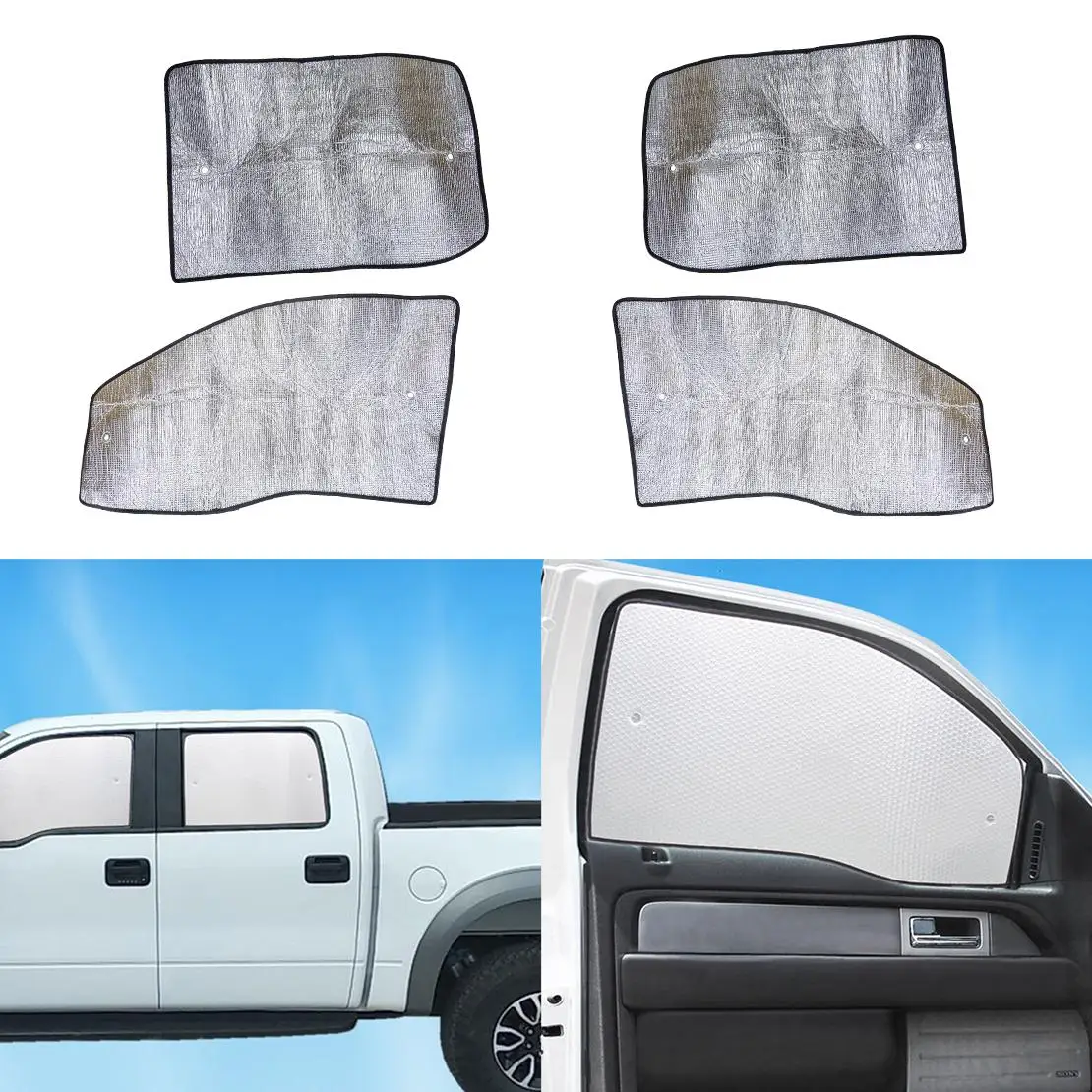 4pcs/set Car Side Window Sunshade Sun Shield UV Block Aluminum Foil Fit For Ford F-150 2009 2010 2011 2012 2013 2014 Silver New