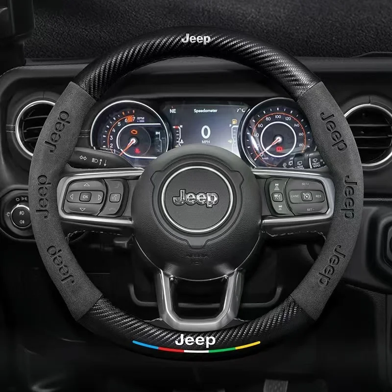 Protector para volante de coche de gamuza de fibra de carbono Jeep Grand Cherokee Wrangler Renegade Patriot Commander Compass Wagoneer Gladiator
