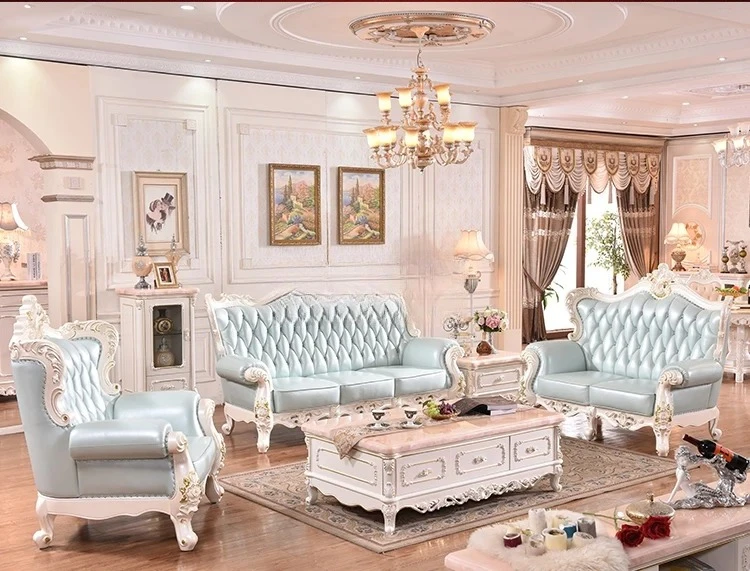 AAEuropean Leather Sofa Full Solid Wood Carving Flower High-end Living Room Sofa Imported First Layer Cowhide