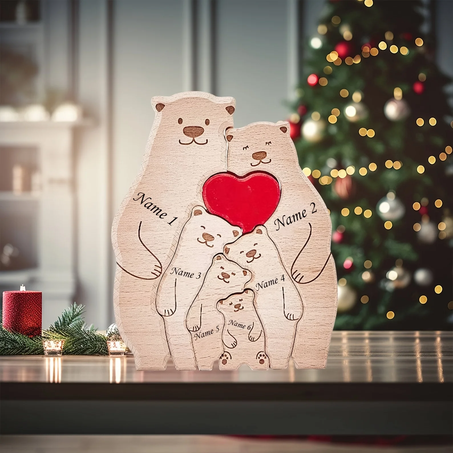 Gepersonaliseerde Familie Beer Puzzel Decor Aangepaste Namen Past op 2-6 Namen Rustieke Houten Beren Seizoensgebonden Decor voor Moeder & Vaderdag