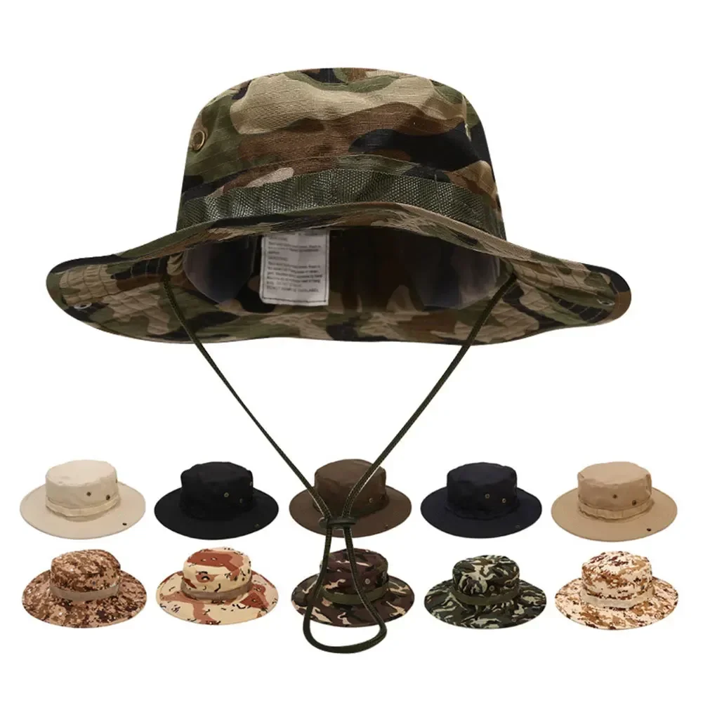 New Tactical Camouflage Boonie Hat Men US  Bucket Hats Hunting Hiking Outdoor Camo Sun Caps Panama Summer Hiking Sports Cap