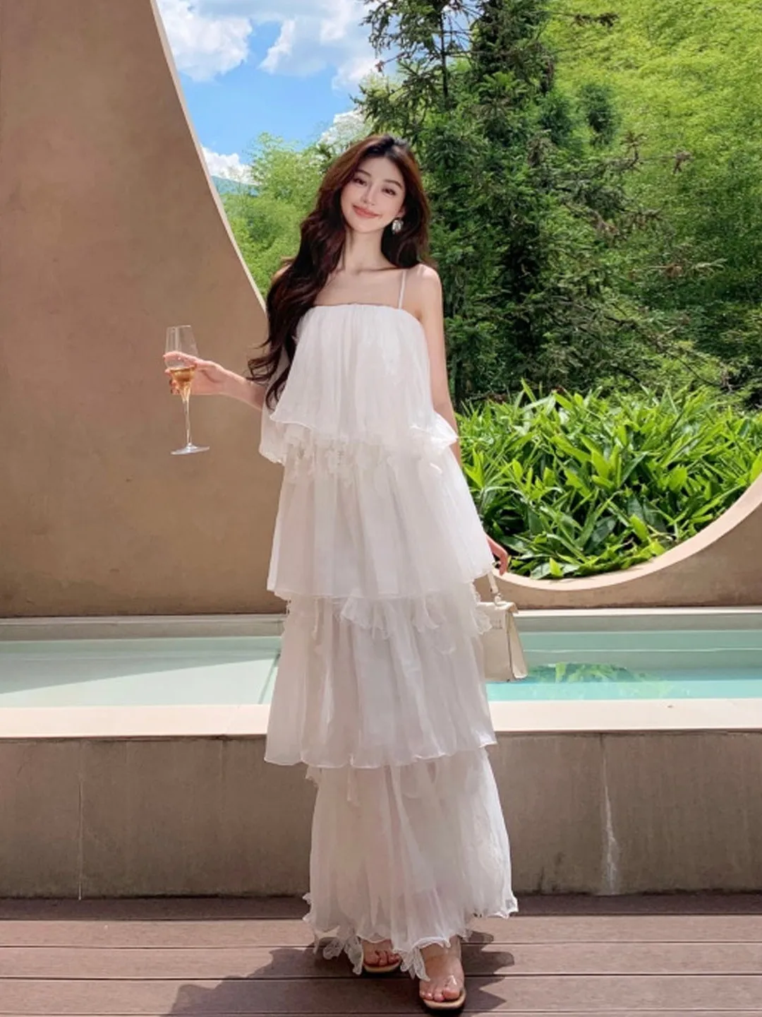 

Великолепная белая юбка-фея с длинной кружевной отделкой, пляжная, свободного кроя, многоярусная, летняя, в стиле принцессы