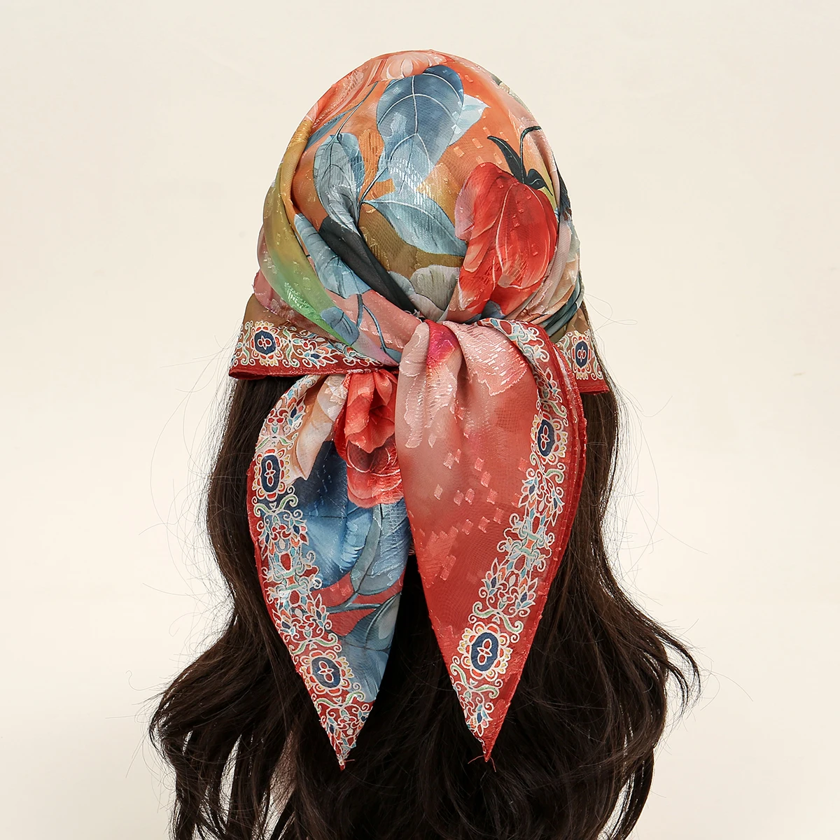 

Luxury Floral Print Silk Square Scarf Women Soft Satin Kerchief Hairband Neckerchief Head Hijab Lady Headband Foulard Bag Ribbon