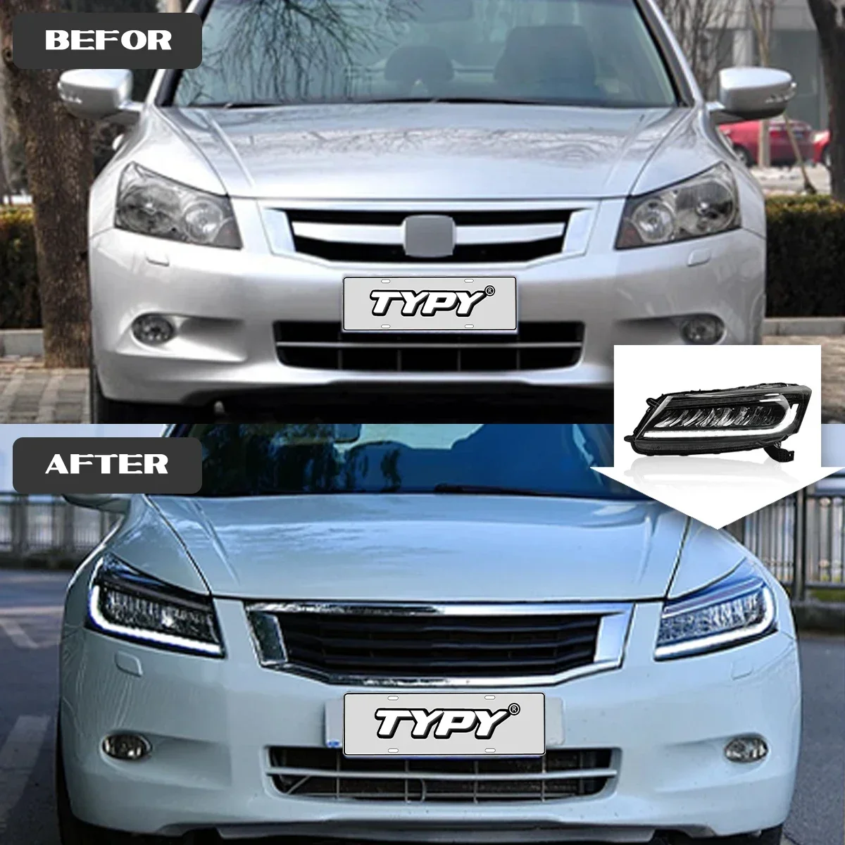

TYPY Car For Honda Accord 8th Headlight 2008-2012 Upgrade Modified to New DRL Dynamic Turn Signal LED Headlight Auto Accessories