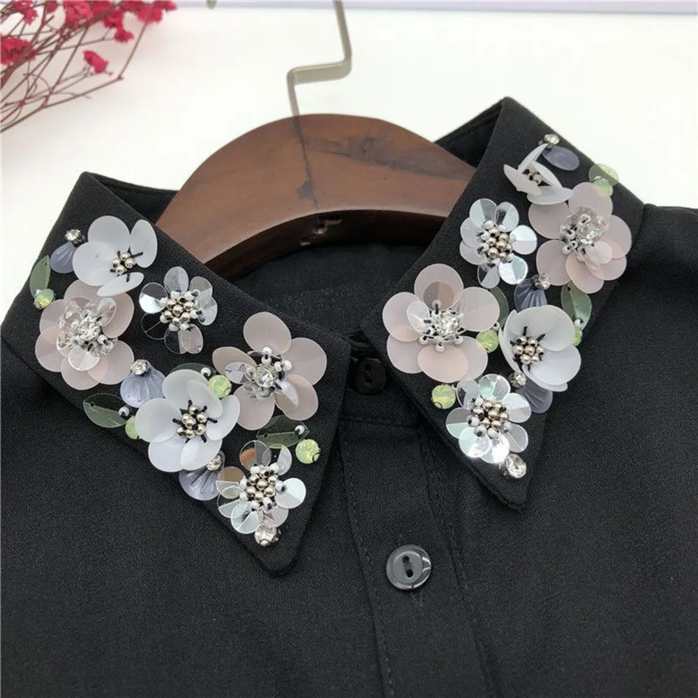 

Women Retro Handmade Fake Collar Portable Lapel Fake Collar Detachable Neckline Flower False Collar