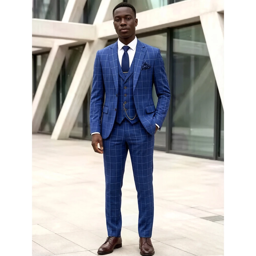 

Plaid Men's Suit 3 Pieces Notched Lapel Single Breasted Groom Wedding Tuxedo Blazer Formal Business Work Party Dinner Customized