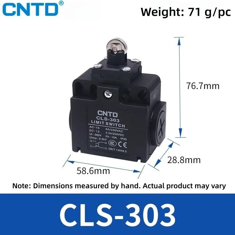 CNTD CLS-303 Cross Wheel Roller Plunger Limit Switch 10A 250V IP65 Waterproof 1NO 1NC Snap Action Travel Switch CNC Elevator CE