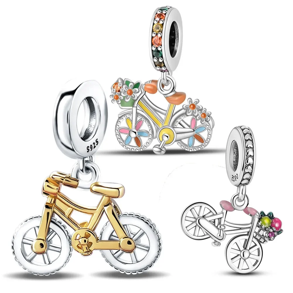 

925 Sterling Silver Colorful Bike Bicycle Lover Charms Beads Fit Pandora Original Bracelet for Women Charm DIY Jewelry Gift