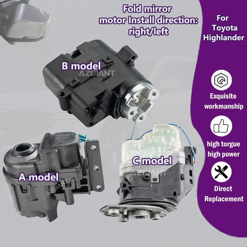 

AZGIANT Car Electric Fold Exterior Mirrors R L 12V Motor For Toyota Highlander 2001-2007-2015-2021-2023/XU70 (American version)